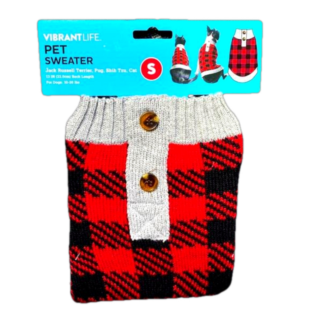 Pet Sweater - Red & Black Plaid - Brand New